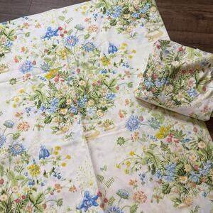 2 Vtg Pequot Percale Twin Flat Sheets Madeira Gardens Floral Flat Fitted